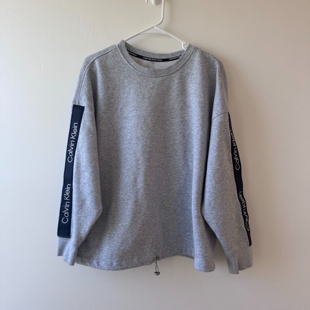 Calvin Klein Performance Gray Sweatshirt Logo Sleeves & Drawstring Hem Size 1X